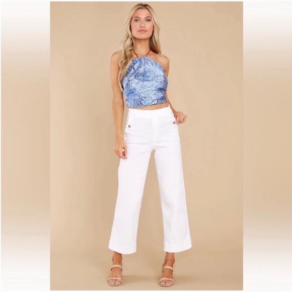 Spanx White High Rise Stretch Twill Cropped Wide Leg Button Pull On Pant XL - Picture 5 of 10